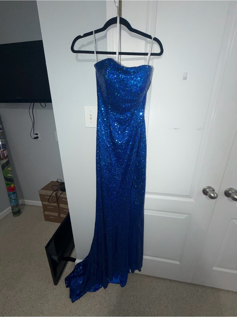 Strapless Royal Blue Sequin Evening Gown